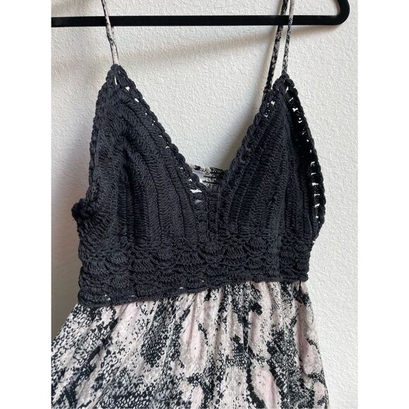 Boho Crochet Festival Dress Beachwear by Japna Women XL Black Cream Snake Print - Picture 3 of 9